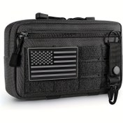 Resim 1 adet CRILANO Taktik Molle Admin Pouch - EDC Utility Laser Cut Tool Bag ABD Bayrağı Yaması ve Anahtarlık ile, Siyah Polyester, Spor Tasarım, Dış Mekan Aktiviteleri için Kullanışlı Pouch|Sporty EDC Bag|Dayanıklı Fermuar Kapanışı, Kullanışlı Ba 