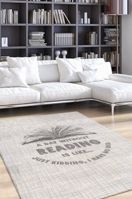 Resim Kitapsız Gün Düşünemem Beyaz Renkli Kitap Sever Halısı Okuma Sever Çalışma Odası Halısı - 160x240 