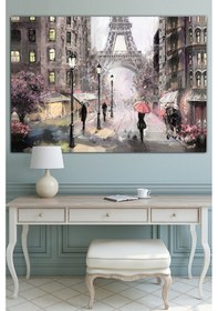 Resim Eyfel Kulesi Paris Yağmurda Yürüyüş Kanvas Tablo 90 x 60 