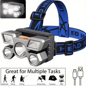 Resim 1 Ultra Parlak Kafa Lambası, USB Şarjlı Dış Mekan Aydınlatma Giyilebilir LED Lamp, 5LED Taşınabilir El Feneri Uzun Süreli Gece Balıkçılığı ve Acil Durum Elektrik Arızaları İnceleme Çalışmaları, Çok Yüksek Işık Çıkışlı, Çevik Tasarım, Dayanıklı Konstrüksiyon, Kaliteli aydınlatma, Şarj İmkanıyla Kolayca Doluyor 