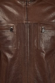 Resim Wade Erkek Kahverengi Slim-fit Deri Ceket - Kahverengi / 2XL 