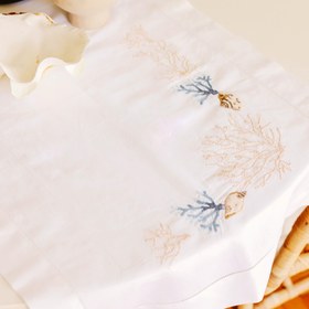 Resim Coral Nakışlı Keten Runner 50x160 cm Mavi - 50x160 cm 