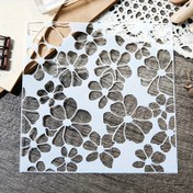 Resim Vintage Çiçekli Kendin Yap Şablonu - El İşi Kartları ve Ev Dekorasyonu Projeleri için Dayanıklı Yıkanabilir Plastik - Açık Mavi, Hassas Kesim Şablonu | Vintage Çiçek Deseni | Yeniden Kullanılabilir Şablonlar 