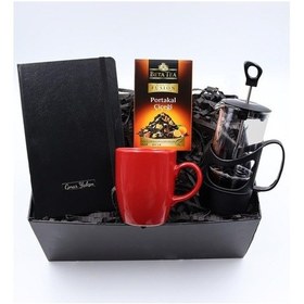 Resim Kişiye Özel Siyah Defter & Kırmızı Kupa & Siyah French Press & Po 