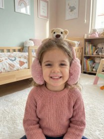Resim Kız Çocuk Gül Kurusu Ayıcıklı Peluş Kulaklık 