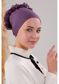 Resim Melodi Scarf Tesettür Fırfırlı Bone Mor Mor 