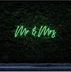 Resim Mr & Mrs Yazılı Neon Tabela Yeşil 
