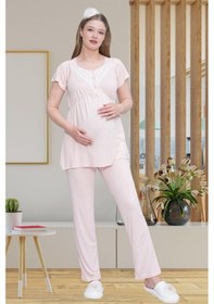 Resim Mecit Pijama Mecit 6203 Pembe Sabahlıklı Lohusa Pijama Takımı 