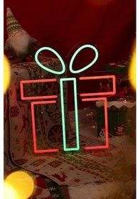 Resim Yılbaşı Hediye Paketi Neon Tabela Kırmızı 