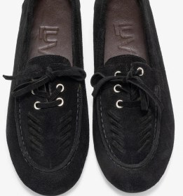 Resim Luvi Shoes Lorven Siyah Süet Hakiki Deri Bağcıklı Kadın Loafer Ayakkabı SIYAH SUET 