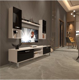 Resim Decoraktiv Eko 5da Mdf Dvd Krom Ayaklı Tv Ünitesi Tv Sehpası - Beyaz - Siyah 