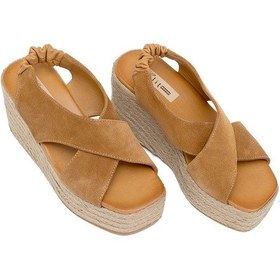 Resim Elit Rosabelle Kadın Hakiki Süet Deri Dolgu Topuk Sandalet Taba Taba 