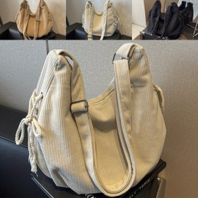 Resim Kadın Rahat Kord Kumaş Çapraz Çanta, Düz Renkli Hilal Omuz Çantası, Fermuarlı Kapatma ve Polyester Astarlı Hafif El Çantası, Günlük Yolculuklar İçin Ayarlanabilir Askılı 