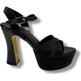 Resim Defne 788-26 Simli Saten Çapraz Bant 30MM Platform Topuk Kadın SANDALET(12CM) 