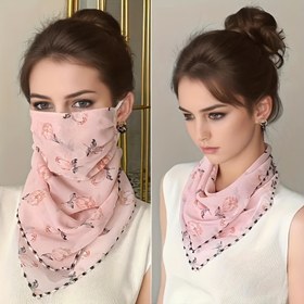 Resim Kadınlar için Şık Polyester Yüz Fuları - Nefes Alabilen, Güneşe Dayanıklı Boyun Bandı Kulak Askılı ve Nakış Detaylı - Dış Mekan Aktiviteleri için Çok Yönlü Örme Yüz Koruması 