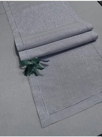 Resim Polyester Keten Çeyiz Piko Sarma Detaylı Runner 40 x 160-1 Adet - Gümüş Simli 