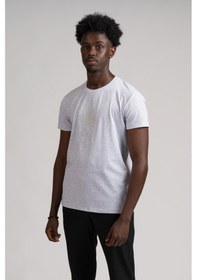 Resim Paul Martin Bisiklet Yaka Önü Baskılı Pamuklu Basic Regular Fit T-shirt açık gri 