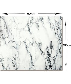 Resim Decorita 3'lü Takım Beyaz Mermer Görünümlü | Cam Ocak Arkası - Cam Kesme Tahtası- Tablası - Bardak Altlığı 