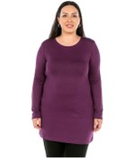 Resim Büyük Beden Yuvarlak Yaka Uzun Kollu Viskon Uzun Mürdüm Body 