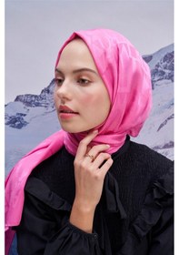 Resim Carell Yazı Desen Jakar İtalyan İpekli Şal Koyu Pembe Çok Renkli 