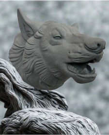 Resim Gri Kurt Başı Figürü Duvar Tipi Dekoratif Heykel Hediyelik 