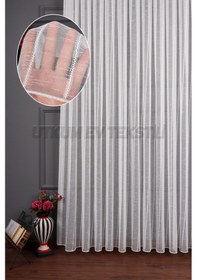 Resim Çizgili Natural Keten Armür Tül Perde Grz 2103 