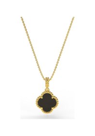 Resim Erdobia 925 Ayar Oniks Taşlı Gold Yonca Gümüş Kolye 