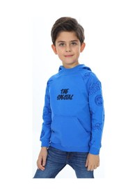 Resim Toontoy Kids Toontoy Erkek Çocuk Relax Fit Kapüşonlu Cepli Reglan Kol Baskılı Sweatshirt - 2 İplik Saks 