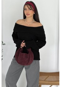 Resim Noa & Noa Kadın Kırmızı Omuz Açık Triko Cesur & Feminen Kış Stili Siyah 