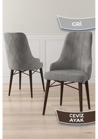Resim Canisa Neta Serisi, 1.sınıf Babyface Kumaş , Ceviz Gürgen Ayak, 8 Adet Gri Mutfak Sandalye Sandalye Gri Ayaklar Ceviz 