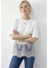 Resim Shade Kadın Bisiklet Yaka Dantel Detaylı Rahat Kalıp T-shirt 1074 60286064 - Beyaz 