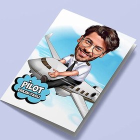 Resim Erkek Pilot Karikatürlü Tebrik Kartı 