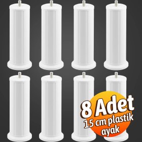 Resim Badem10 Keson 8 Adet 15 cm Beyaz Plastik Mobilya Baza Tv Ünitesi Yükseltme Ayağı Robot Süpürge Uyumlu 