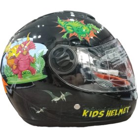 Resim MTS SY118 Dino Desenli Siyah Çocuk Kaskı Full Face PP Malzeme ile Güvenli Kullanım S Beden 