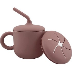 Resim Xindoker Bebek Silikon Bardak - 2 Kapaklı, Pipetli, Taşınabilir Beslenme Çantası Mor Mor 