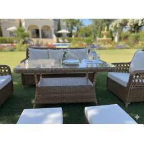 Resim Mimoza Deluxe 7 Parça Rattan Villa Bahçe Takımı - Yemekli Oturma Seti Kahverengi 