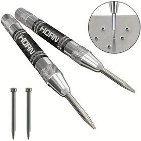 Resim 1 adet/2 adet Süper Güçlü Alaşımlı Tungsten Çelik Uçlu Otomatik Merkez Zımba - Ahşap İşleri ve İşaretleme için Ayarlanabilir Yaylı Yüklenmiş Metal Matkap Aleti 