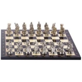Resim GiftHome Orta Boy Metal Osmanlı Bizans Satranç Takımı Parlak ve Sedef Desenli MDF Ahşap Satranç Tahtası (37x37 cm.) Teşhir 