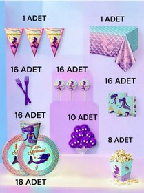 Resim 16 Kişilik Deniz Kızı Temalı Xl Paket - Doğum Günü Parti Ve Eğlenceli Etkinlikler 7 
