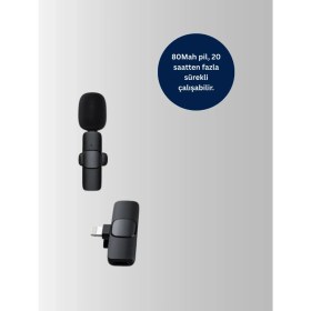 Resim Mey Ithalat® iPhone Uyumlu Çift Mikrofonlu Kablosuz Yaka Seti Profesyonel Ses 