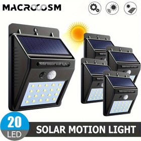 Resim 1/2/4 adet 20 LED Güneş Enerjili Güvenlik Işıkları, Dış Mekan Bahçe Garaj Araç Yolu Teras Deck için 120° Geniş Açıya Sahip Hareket Sensörlü Duvar Işıkları, Noel Hediyesi 