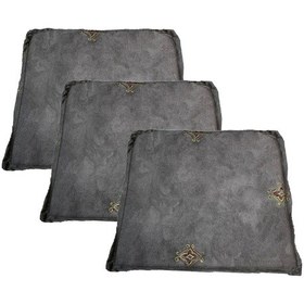 Resim Knsz sırt minderi 3 lü mazlum gri işlemeli kumaş cırtlı tel sandalyesi sırtı için 