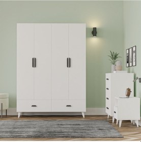 Resim İnci Genç Odası Takımı Gardırop Şifonyer Komodin Beyaz 
