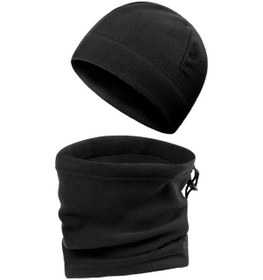 Resim 2'li Set Soğuk Geçirmez Polar Boyunluk Ve Polar Bere Siyah 