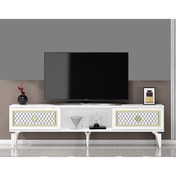Resim DEMONTE DECOR 2 Kapaklı, Raflı Herry Tv Sehpası Alt Modül Beyaz-altın 