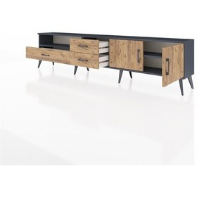 Resim Arges Tv Ünitesi 2 Raflı 3 Çekmeceli 2 Kapaklı 220x30x51 Antrasit-çam Atlas Çam/atlas Çam - Antrasıt 