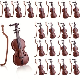 Resim 10/20'li Minyatür Keman Seti, Rustik Kırmızı, Plastik El Sanatları Süsü, Bant ve Orkestra Enstrümanı, Akustik Keman Modeli, Peri Bahçesi Noel Ağacı Dekoru, Müzik Temalı Ev Dekoru 