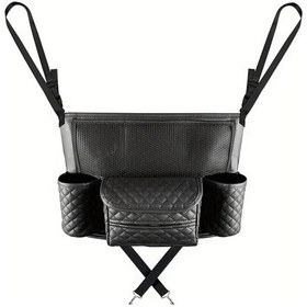 Resim Xuweiwei Siyah Faux Deri Koltuk Organizatörü Fermuarlı Cepler Çok Amaçlı Konsol Ve Sırtlık Çantası 