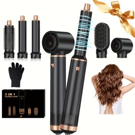 Resim MogaWave 5-in-1 Üfleme Fırçası Fırçası, Elektrikli Termal Stil Kombi ile 3 Değiştirilebilir Ek - Saç Düzleştirici, Kıvırma Çubuğu ve Updos için Hızlı Kurutma Sıcak Hava Fırçası, 220V, Avrupa Fişi, Saç Stil Araçları, Şık Stil Aracı, Çok Yönlü Ekler 
