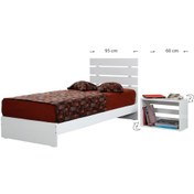 Resim Huga Tek Kişilik Beyaz Ahşap Karyola Komodin Takım 90X200 Cm Beyaz 
